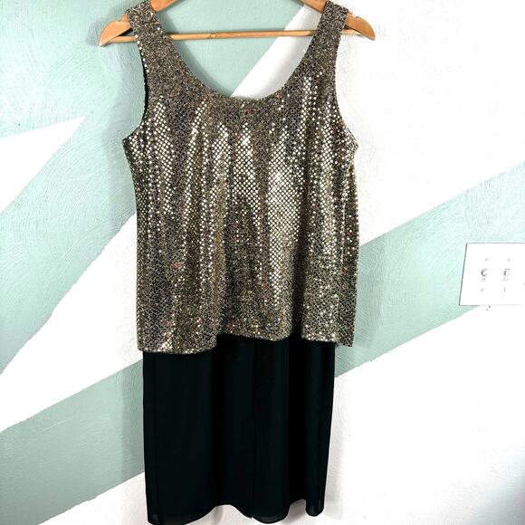 Vintage Patra 2-Piece Evening Dress Sz 6 Petite Black Gold Metallic Holiday USA - Picture 4 of 9